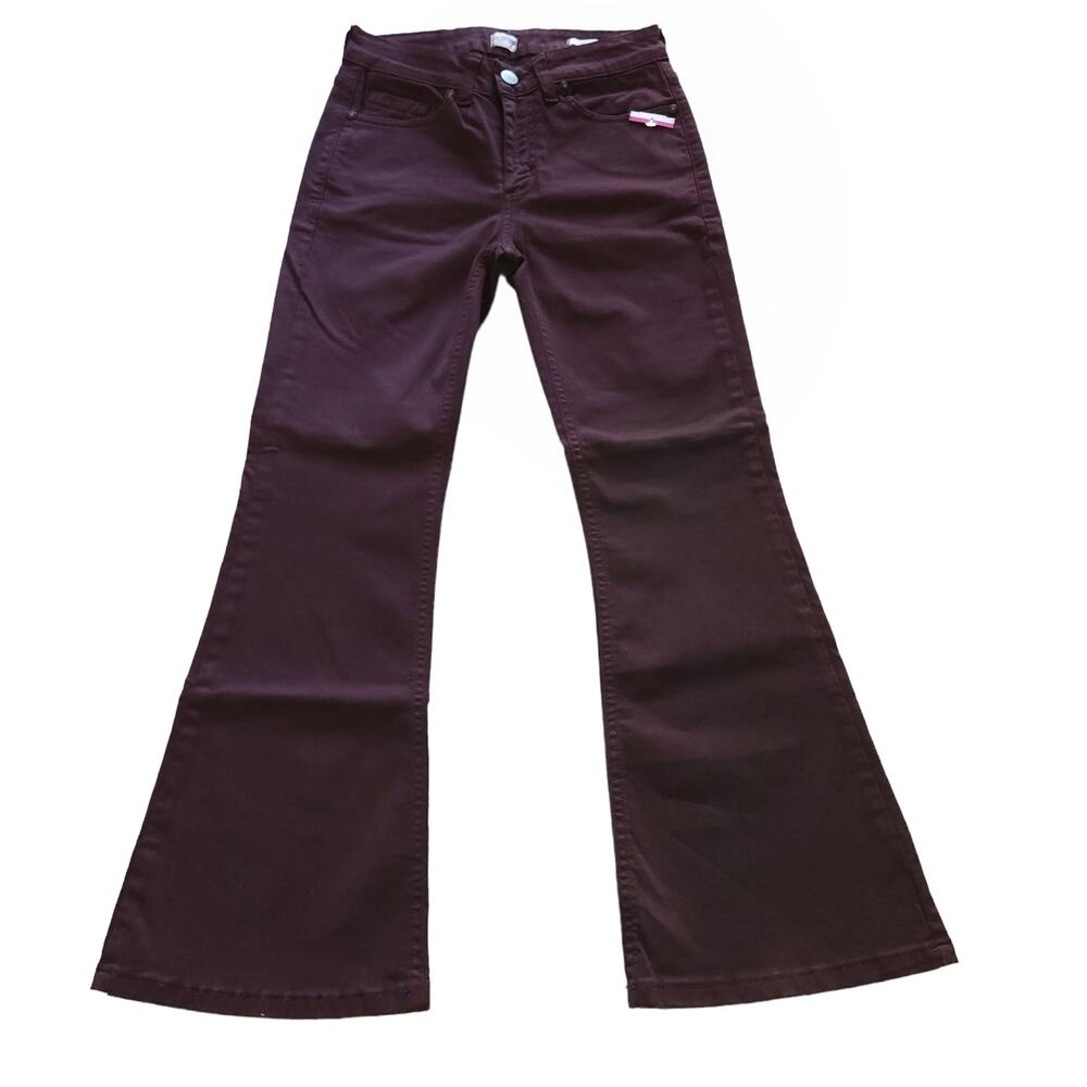 DAVID NAMAN Elle cropped flare stretch maroon Italian mid rise jeans 40 / 4 NEW